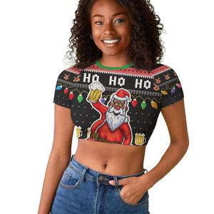 Ho Ho Ho Hold My Beer Santa Afro Raglan Cropped T shirt Christmas Beer