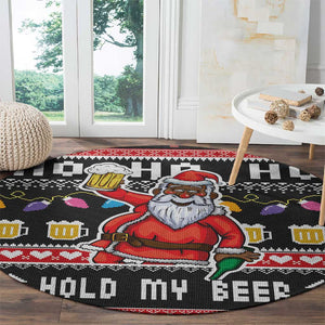 Ho Ho Ho Hold My Beer Santa Afro Round Carpet Christmas Beer