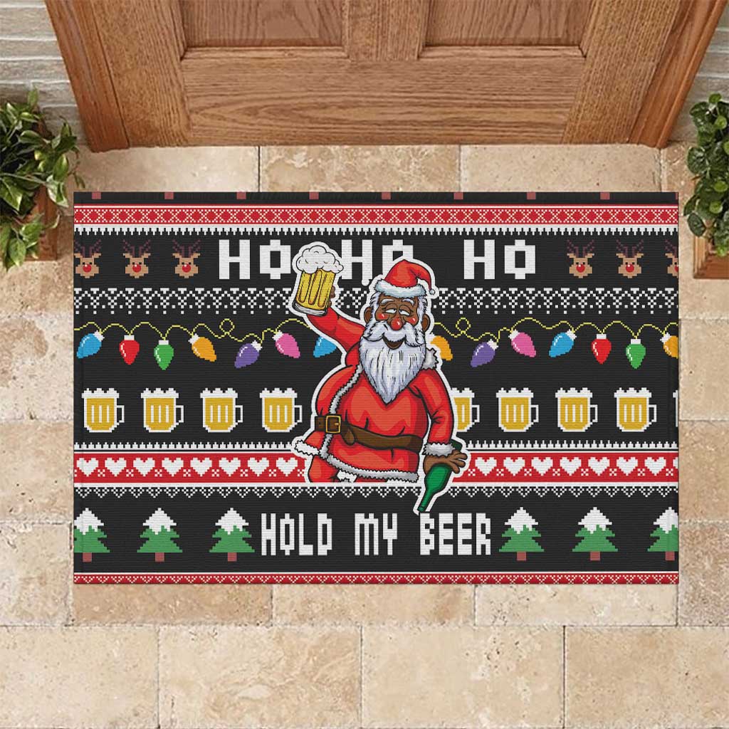 Ho Ho Ho Hold My Beer Santa Afro Rubber Doormat Christmas Beer