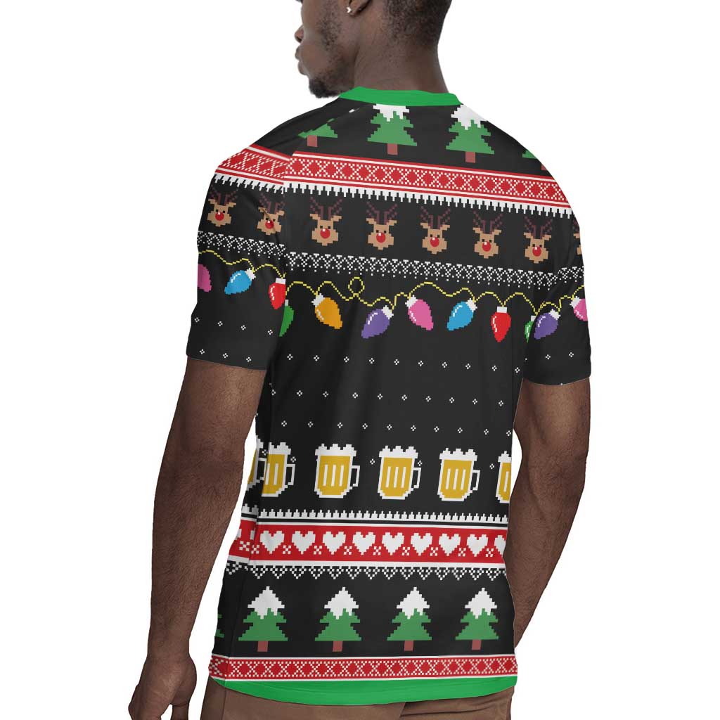 Ho Ho Ho Hold My Beer Santa Afro Rugby Jersey Christmas Beer