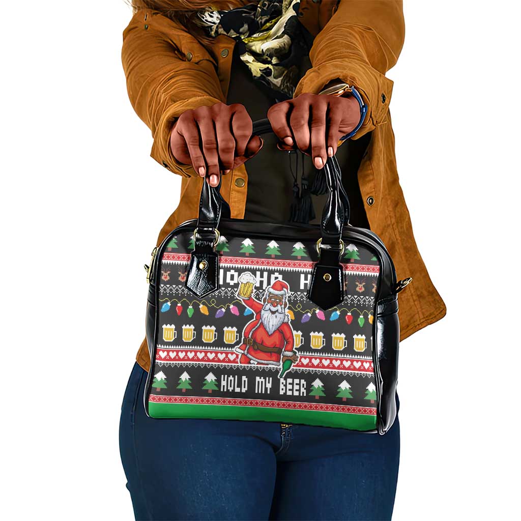 Ho Ho Ho Hold My Beer Santa Afro Shoulder Handbag Christmas Beer