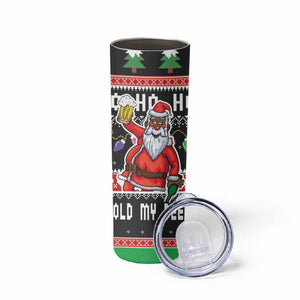 Ho Ho Ho Hold My Beer Santa Afro Skinny Tumbler Christmas Beer