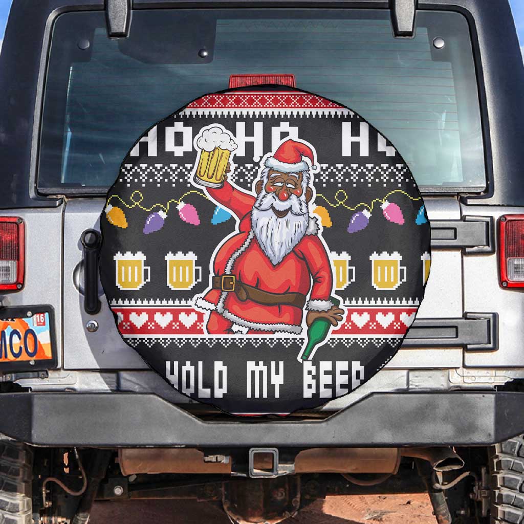 Ho Ho Ho Hold My Beer Santa Afro Spare Tire Cover Christmas Beer