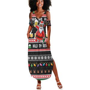 Ho Ho Ho Hold My Beer Santa Afro Summer Maxi Dress Christmas Beer