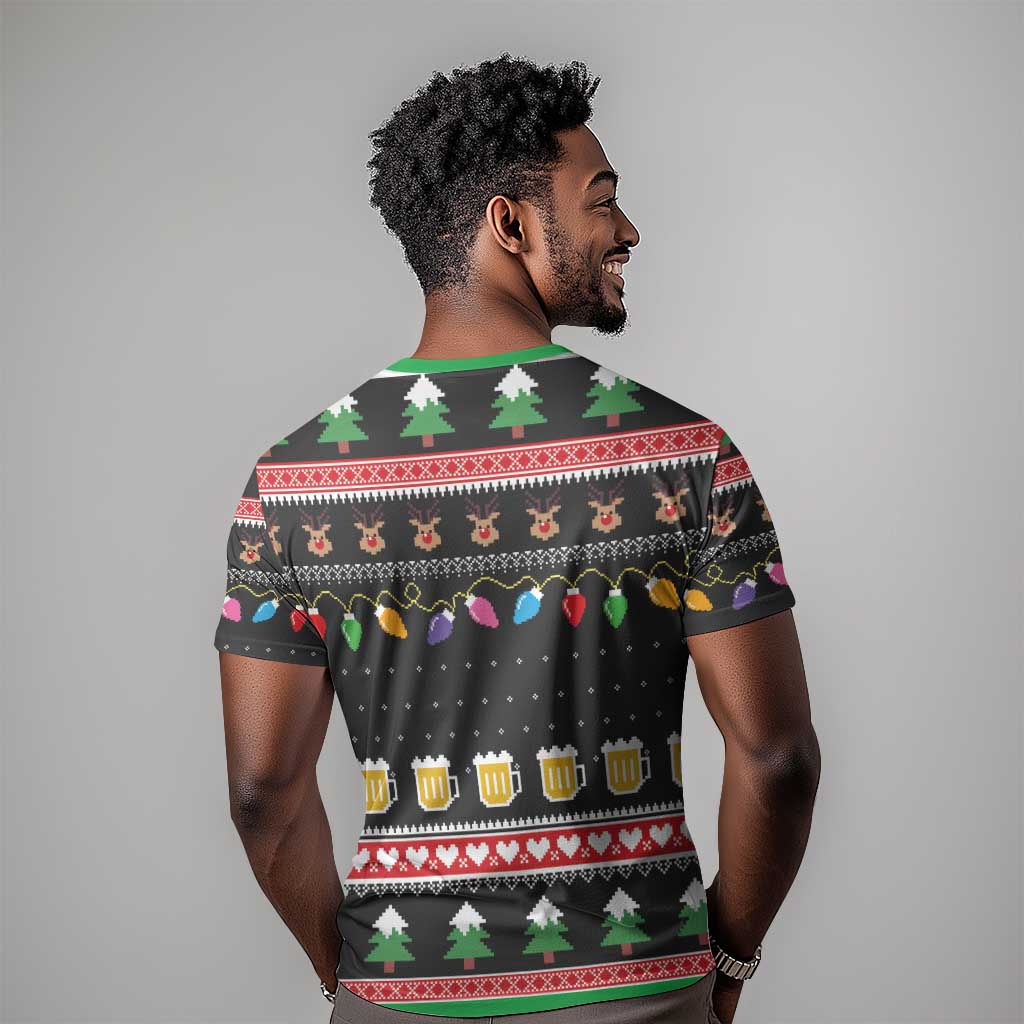 Ho Ho Ho Hold My Beer Santa Afro T shirt Christmas Beer