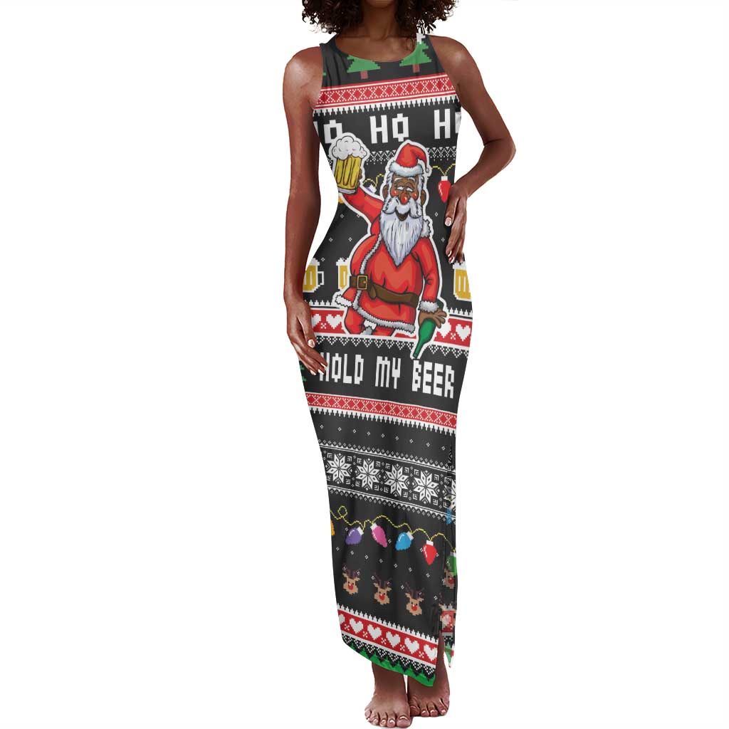 Ho Ho Ho Hold My Beer Santa Afro Tank Maxi Dress Christmas Beer