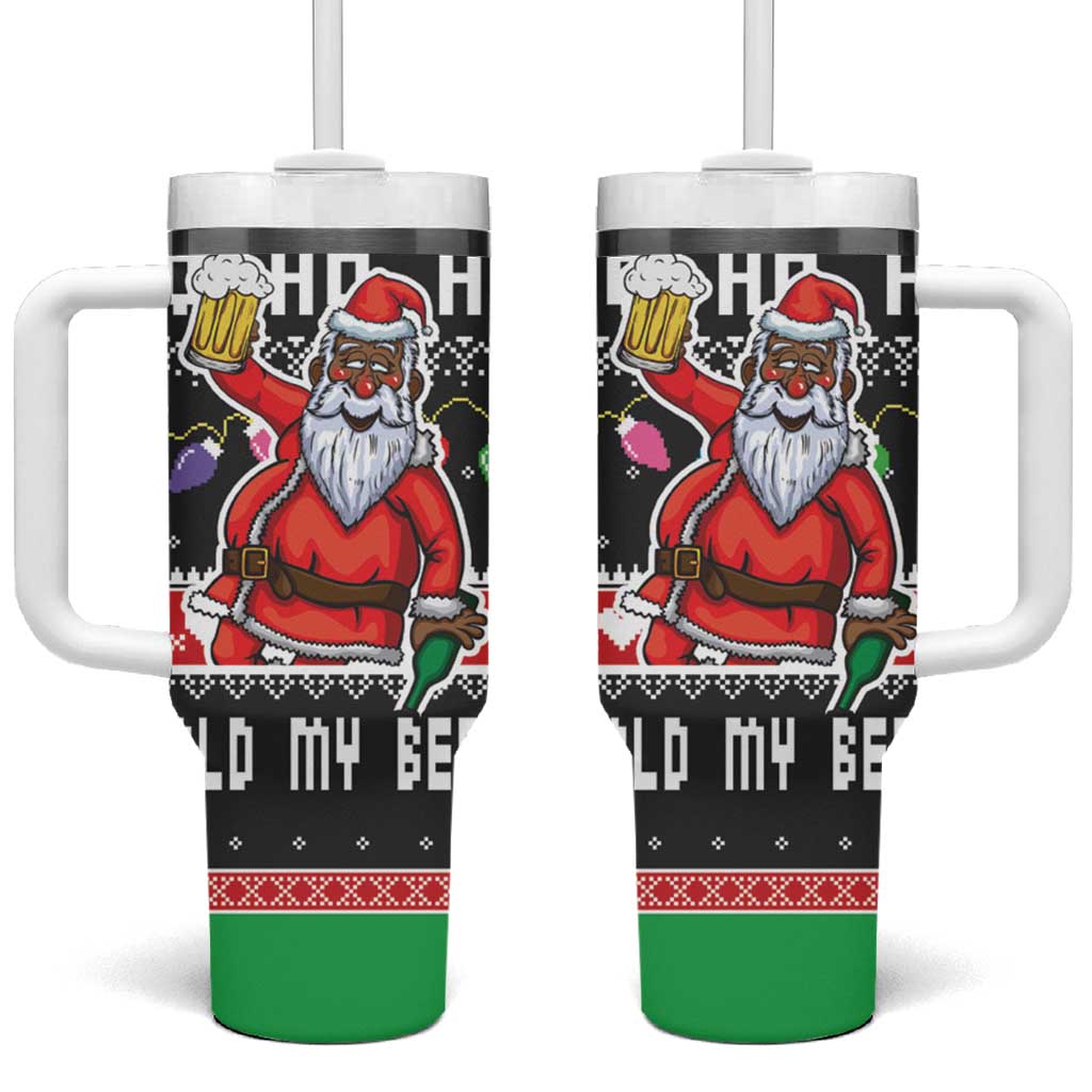 Ho Ho Ho Hold My Beer Santa Afro Tumbler With Handle Christmas Beer