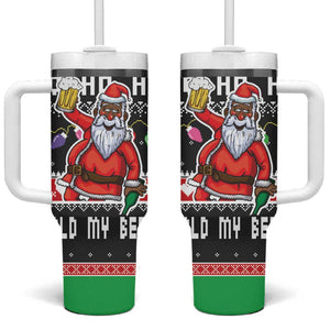 Ho Ho Ho Hold My Beer Santa Afro Tumbler With Handle Christmas Beer