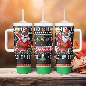 Ho Ho Ho Hold My Beer Santa Afro Tumbler With Handle Christmas Beer