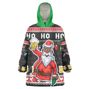 Ho Ho Ho Hold My Beer Santa Afro Wearable Blanket Hoodie Christmas Beer