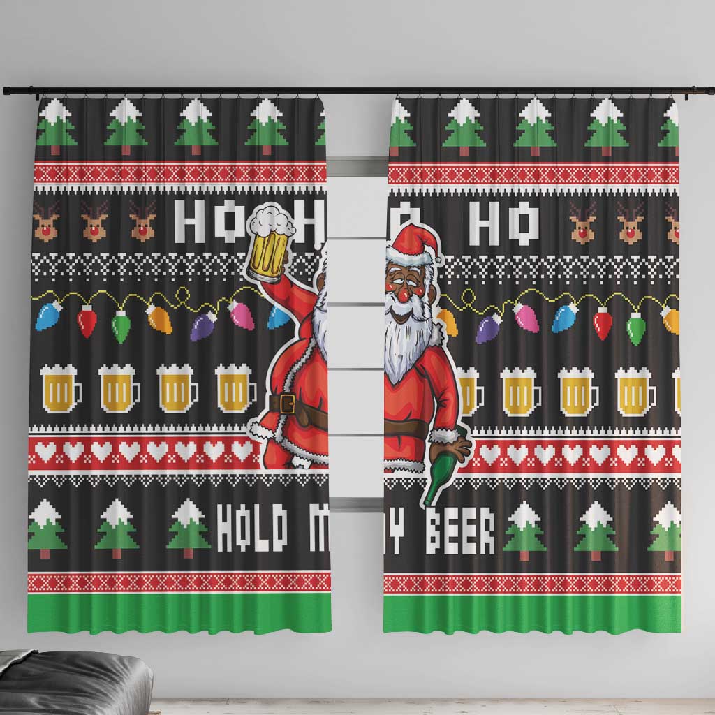 Ho Ho Ho Hold My Beer Santa Afro Window Curtain Christmas Beer