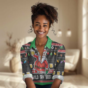 Ho Ho Ho Hold My Beer Santa Afro Women Casual Shirt Christmas Beer