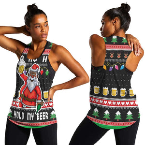 Ho Ho Ho Hold My Beer Santa Afro Women Racerback Tank Christmas Beer