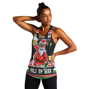 Ho Ho Ho Hold My Beer Santa Afro Women Racerback Tank Christmas Beer