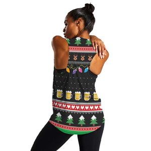 Ho Ho Ho Hold My Beer Santa Afro Women Racerback Tank Christmas Beer