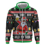 Ho Ho Ho Hold My Beer Santa Afro Zip Hoodie Christmas Beer