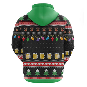 Ho Ho Ho Hold My Beer Santa Afro Zip Hoodie Christmas Beer