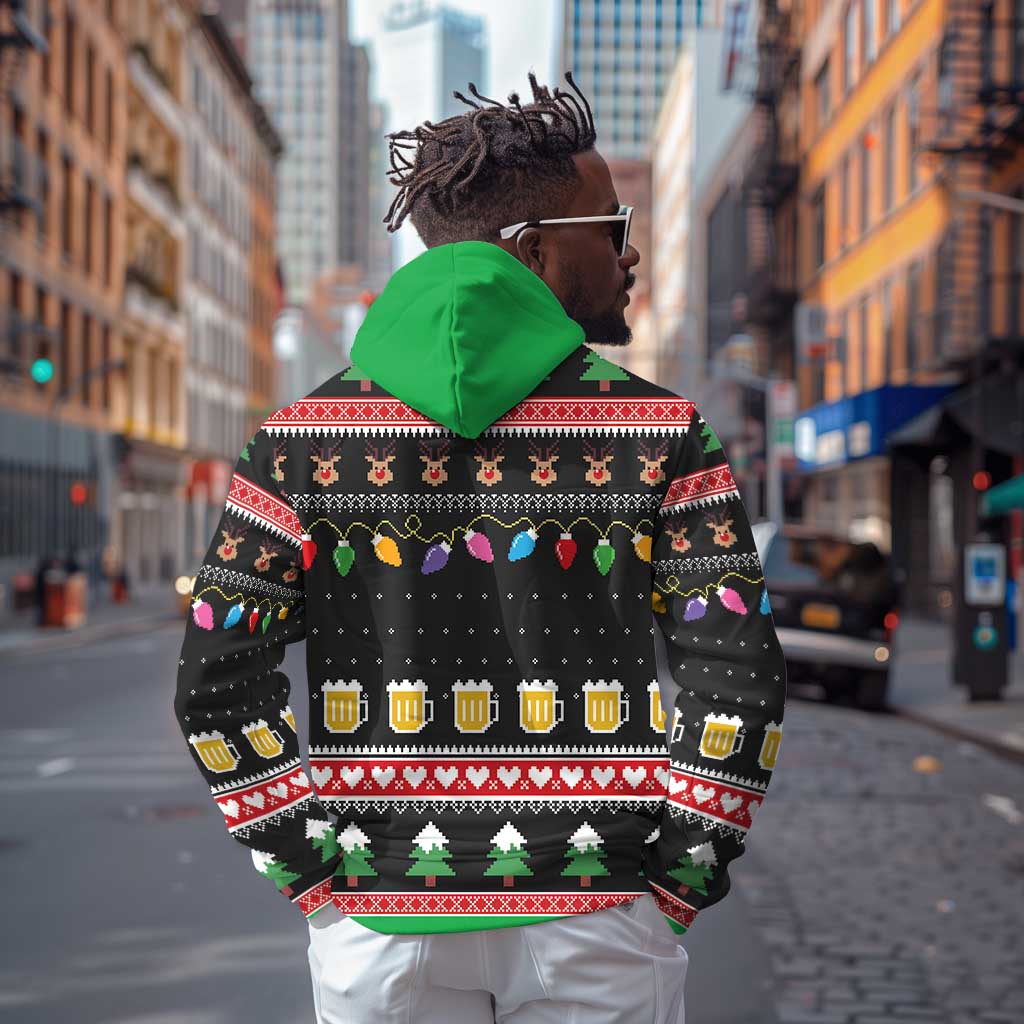 Ho Ho Ho Hold My Beer Santa Afro Zip Hoodie Christmas Beer