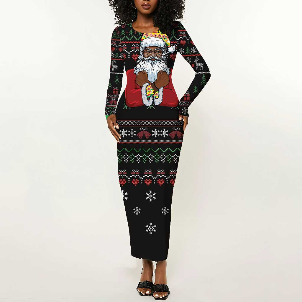 Santa Claus African Christmas Long Sleeve Bodycon Dress Traditional Costume