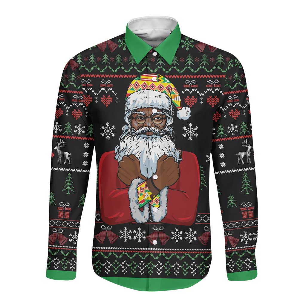 Santa Claus African Christmas Long Sleeve Button Shirt Traditional Costume