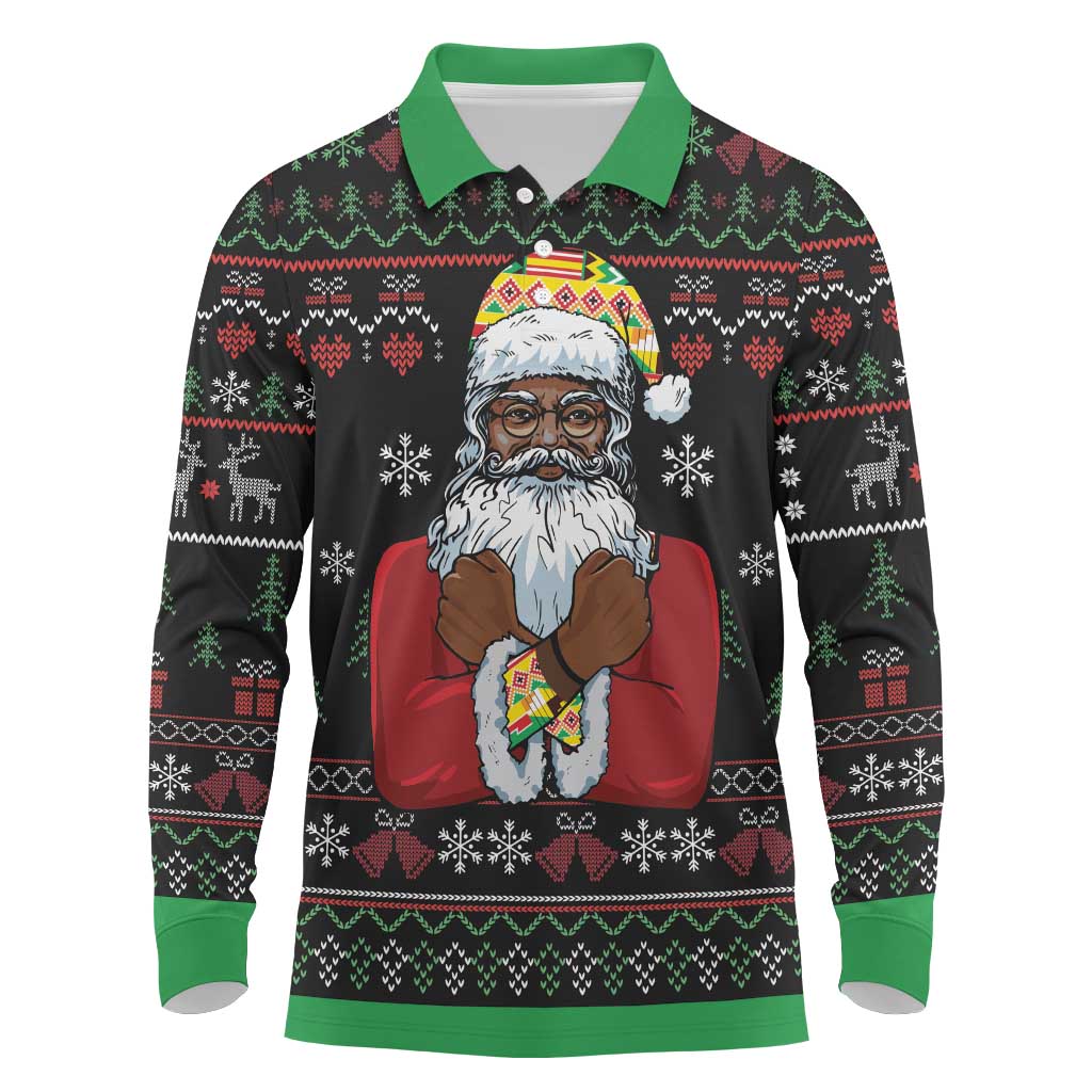 Santa Claus African Christmas Long Sleeve Polo Shirt Traditional Costume