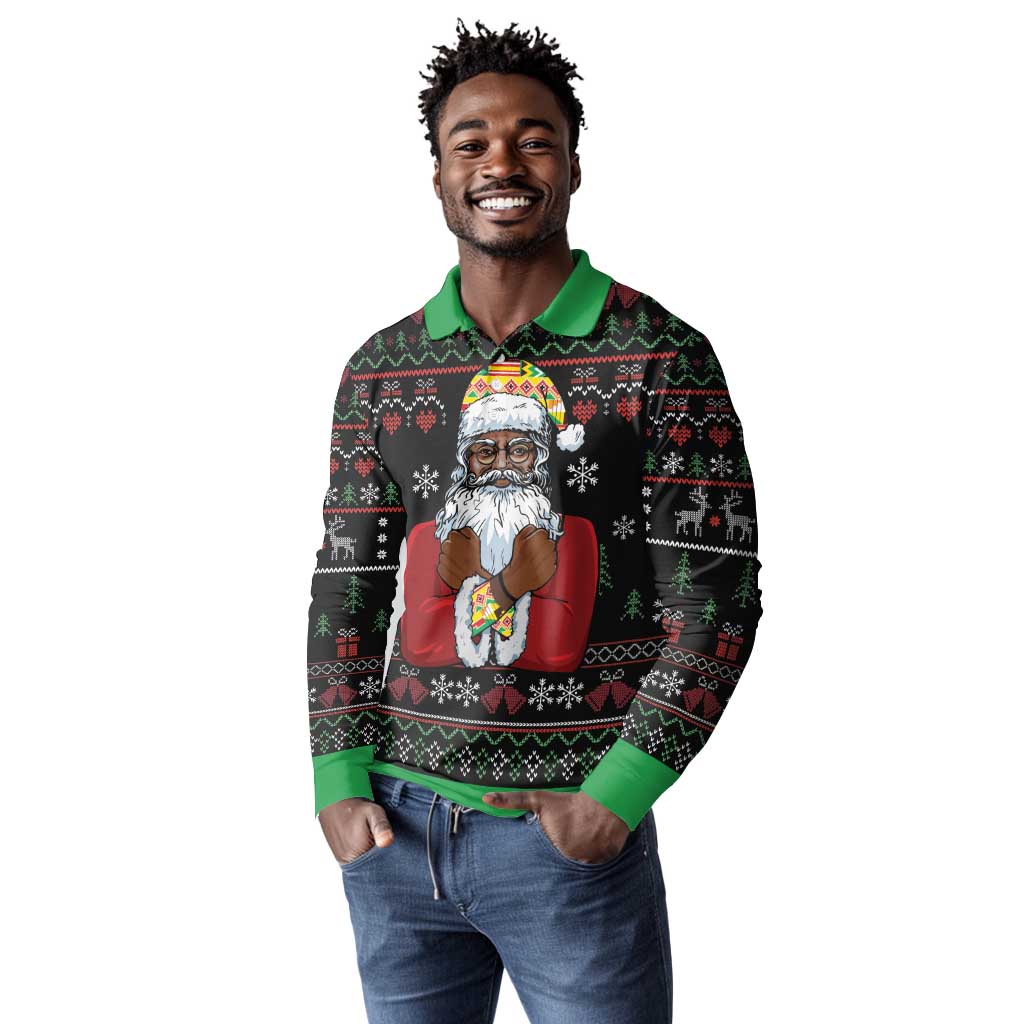 Santa Claus African Christmas Long Sleeve Polo Shirt Traditional Costume