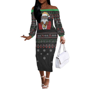 Santa Claus African Christmas Off The Shoulder Long Sleeve Dress Traditional Costume