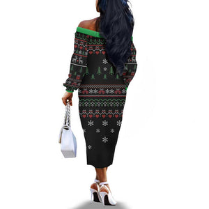 Santa Claus African Christmas Off The Shoulder Long Sleeve Dress Traditional Costume