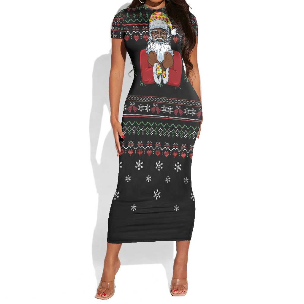 Santa Claus African Christmas Short Sleeve Bodycon Dress Traditional Costume