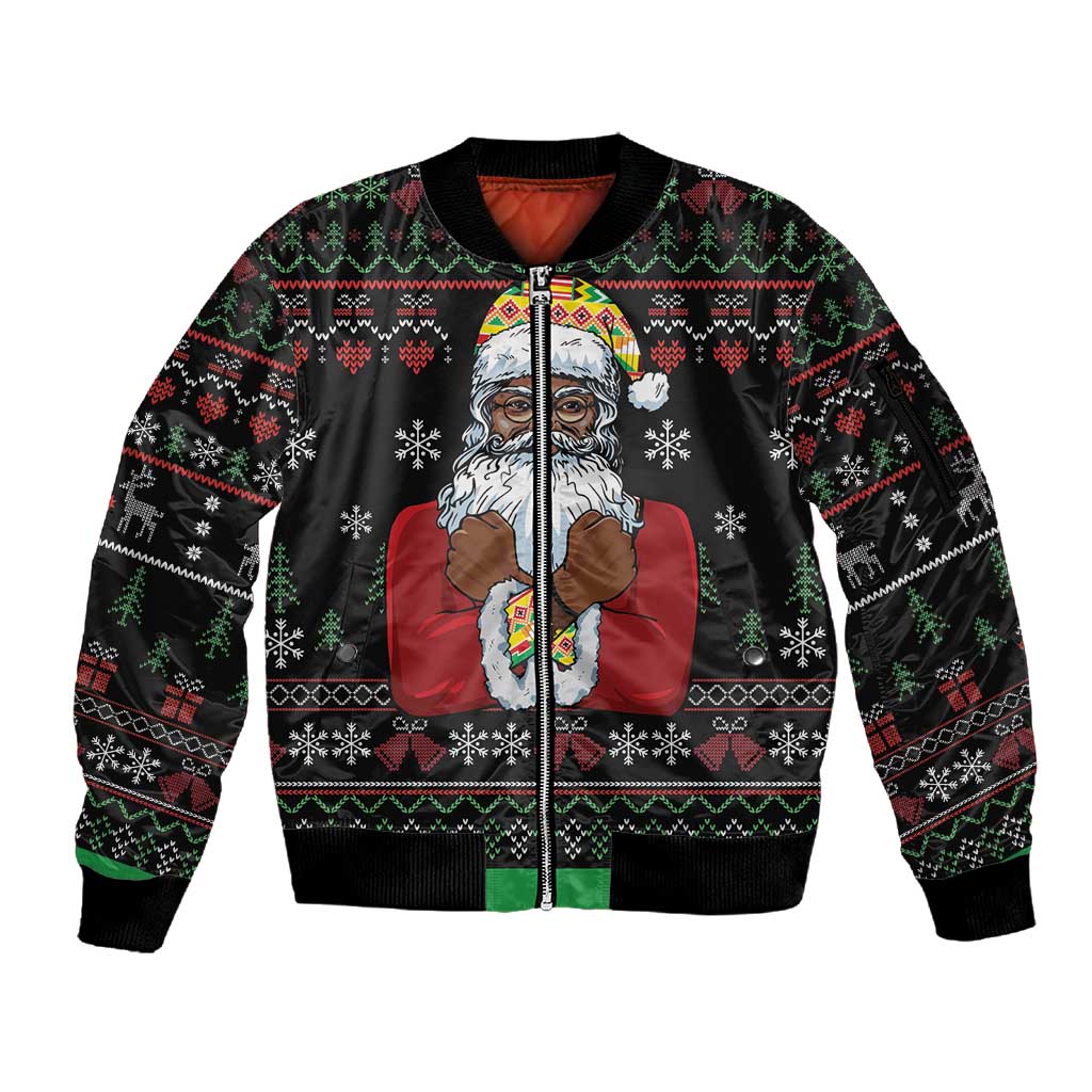 Santa Claus African Christmas Sleeve Zip Bomber Jacket Traditional Costume