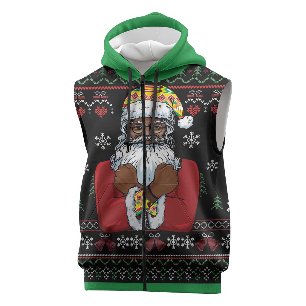 Santa Claus African Christmas Sleeveless Zip Hoodie Traditional Costume - African Pride