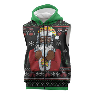 Santa Claus African Christmas Sleeveless Zip Hoodie Traditional Costume - African Pride
