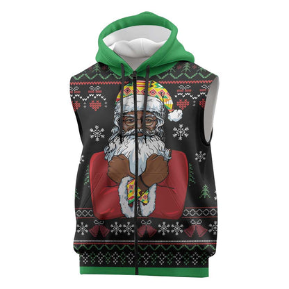 Santa Claus African Christmas Sleeveless Zip Hoodie Traditional Costume - African Pride