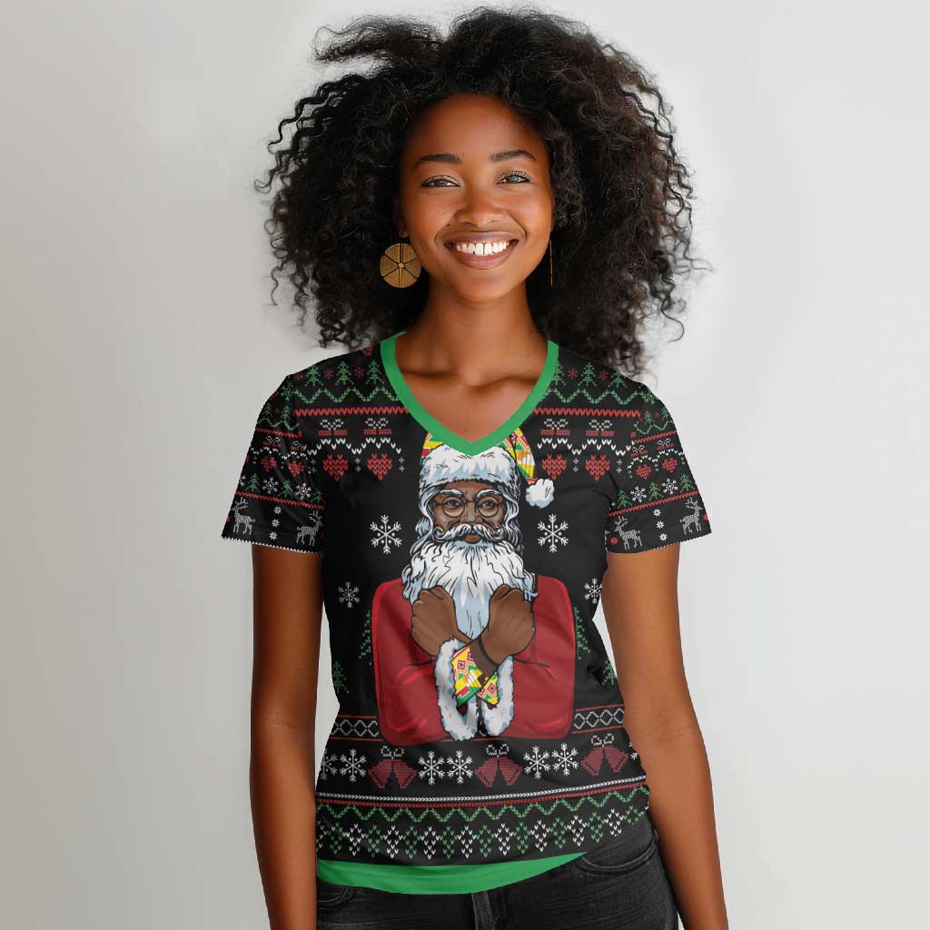 Santa Claus African Christmas Women V-Neck T-Shirt Traditional Costume