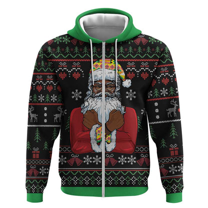 Santa Claus African Christmas Zip Hoodie Traditional Costume