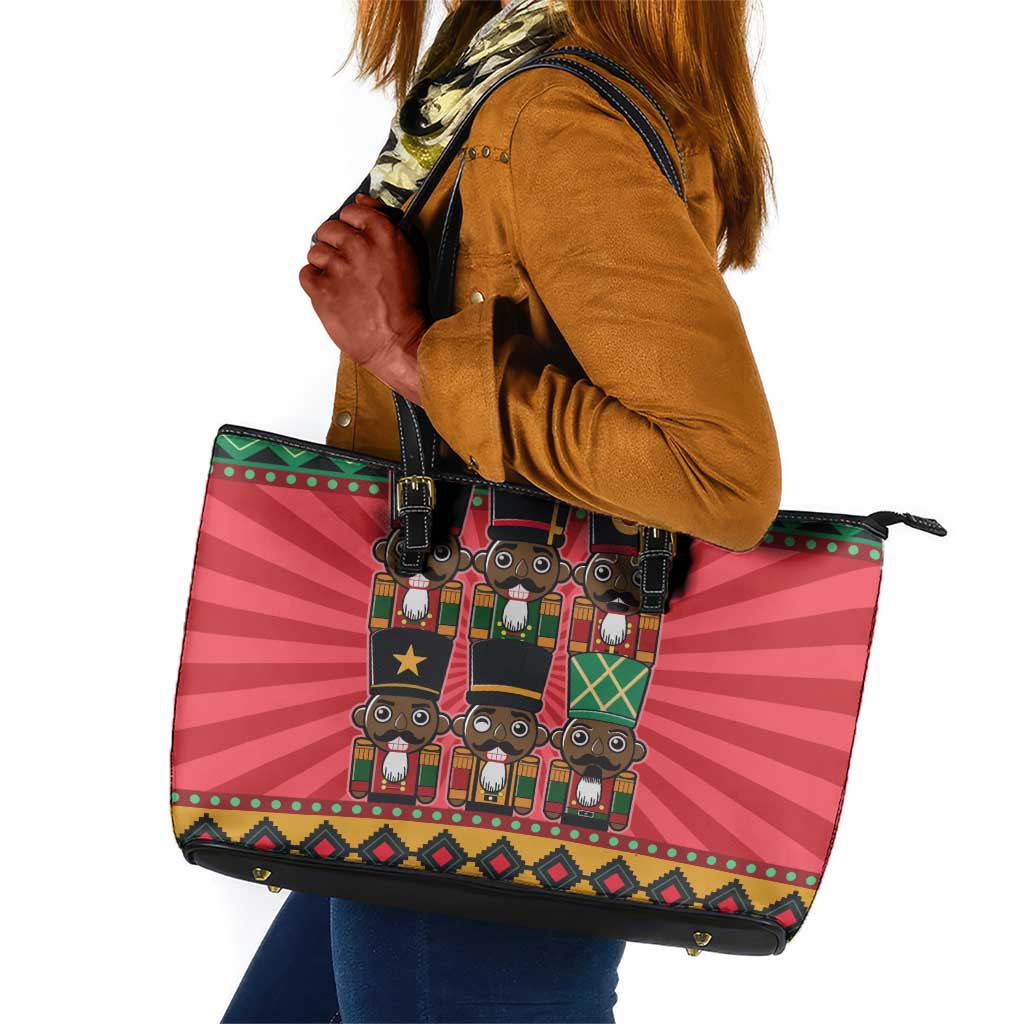 Black Nutcrackers Leather Tote Bag Afro Christmas