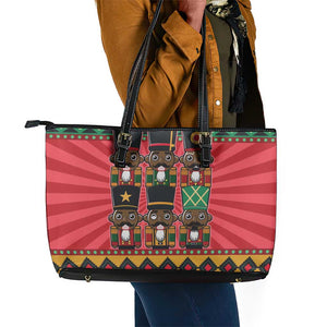 Black Nutcrackers Leather Tote Bag Afro Christmas