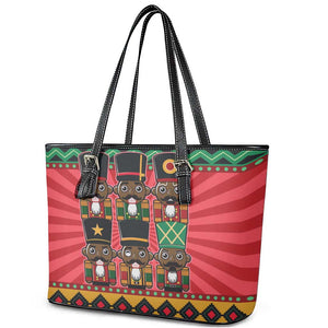 Black Nutcrackers Leather Tote Bag Afro Christmas