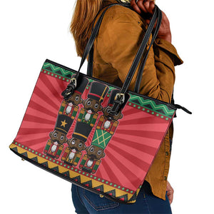 Black Nutcrackers Leather Tote Bag Afro Christmas