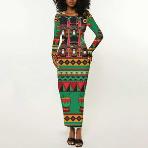 Black Nutcrackers Long Sleeve Bodycon Dress Afro Christmas