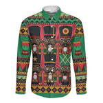 Black Nutcrackers Long Sleeve Button Shirt Afro Christmas