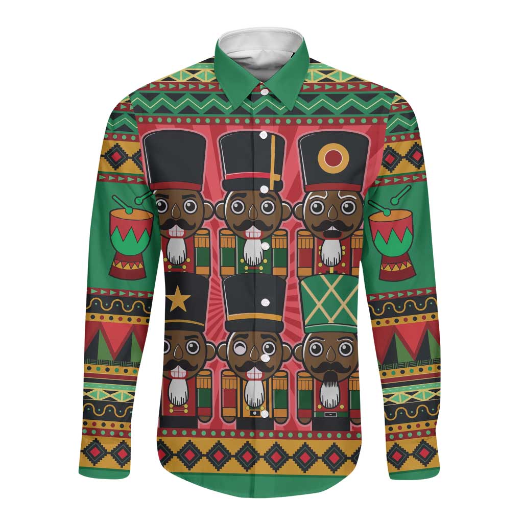 Black Nutcrackers Long Sleeve Button Shirt Afro Christmas