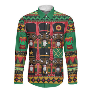 Black Nutcrackers Long Sleeve Button Shirt Afro Christmas