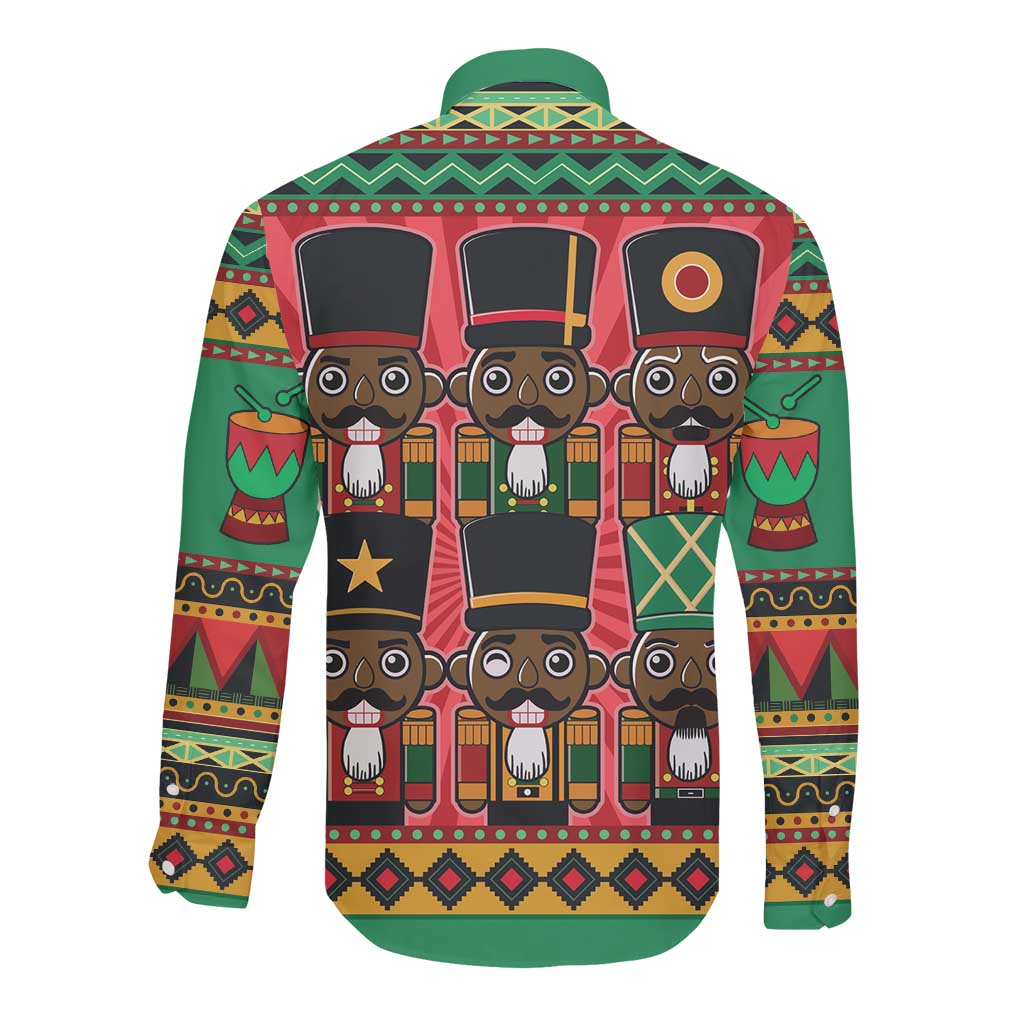 Black Nutcrackers Long Sleeve Button Shirt Afro Christmas