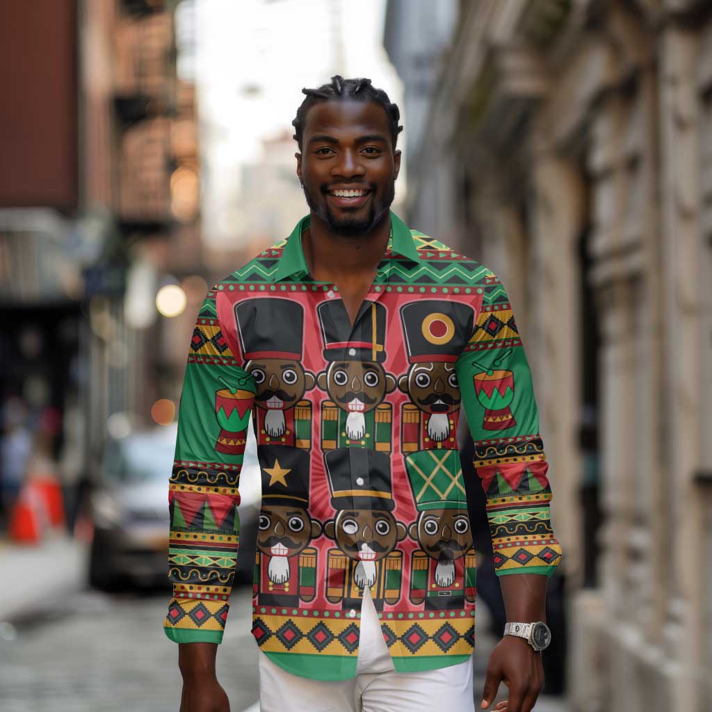 Black Nutcrackers Long Sleeve Button Shirt Afro Christmas