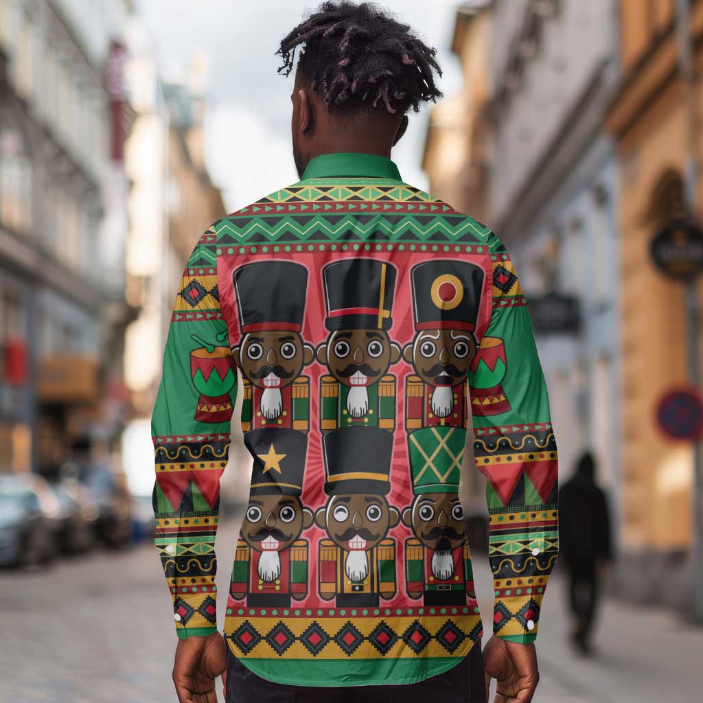 Black Nutcrackers Long Sleeve Button Shirt Afro Christmas