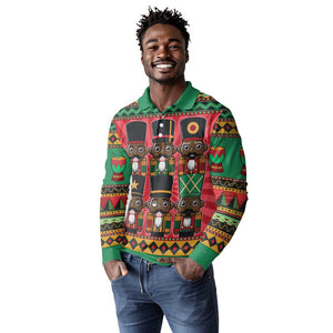 Black Nutcrackers Long Sleeve Polo Shirt Afro Christmas