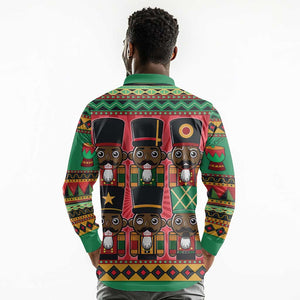 Black Nutcrackers Long Sleeve Polo Shirt Afro Christmas