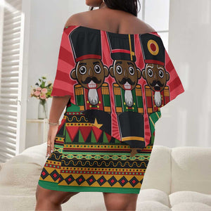 Black Nutcrackers Off Shoulder Short Dress Afro Christmas