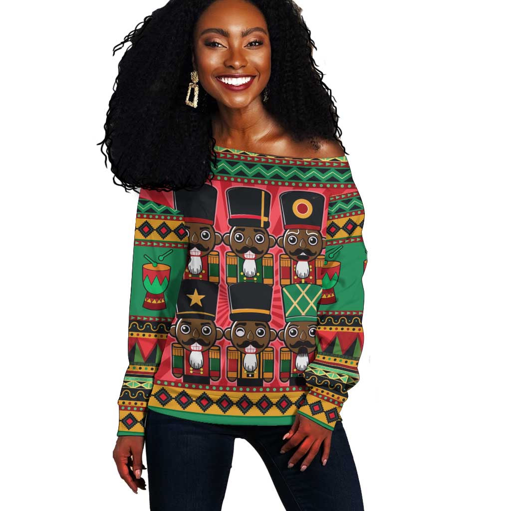 Black Nutcrackers Off Shoulder Sweater Afro Christmas